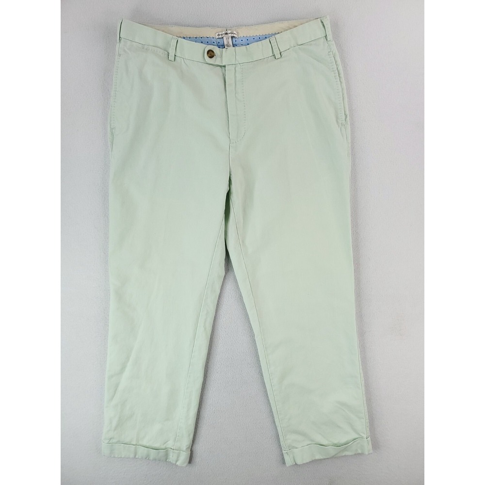 Peter Millar Mens 35x28 Green Linen Blend Chino Pants Flat Front Straight Preppy